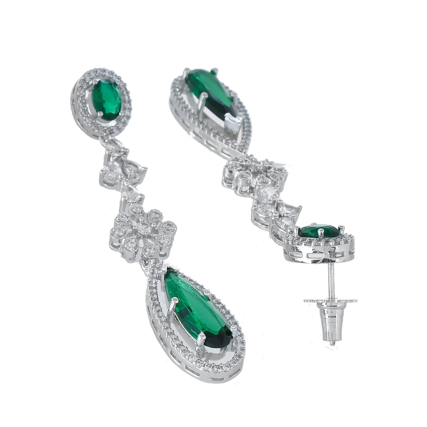 Sparkling Essentials Emerald Glam American Diamond Necklace Set - Image 7