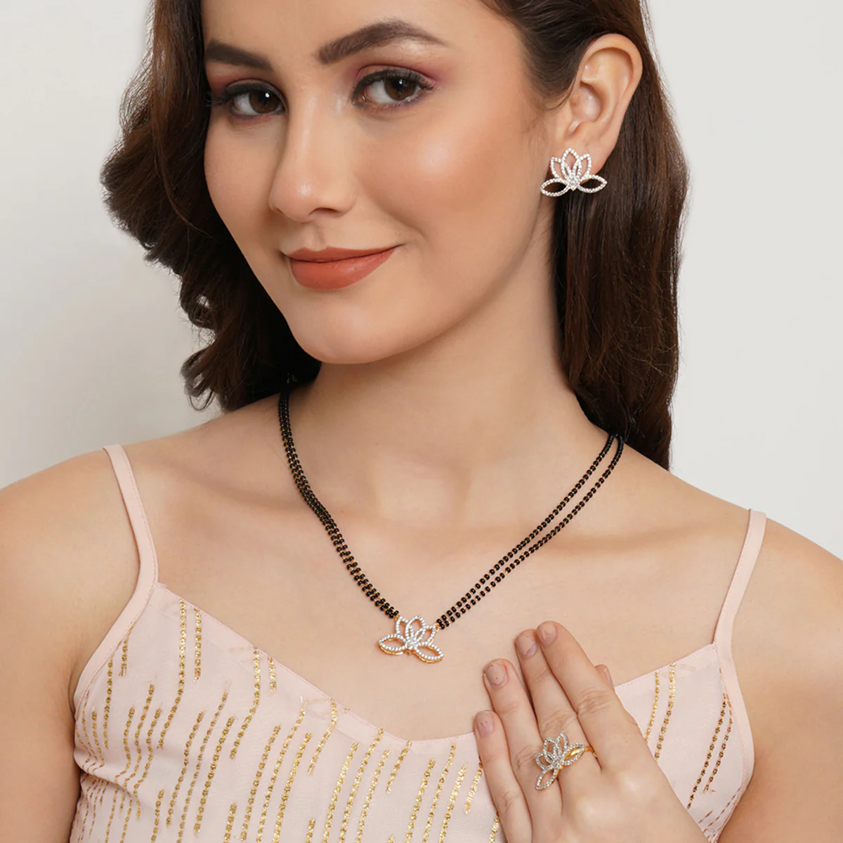 Sparkling Essentials Floral Motifs CZ Mangalsutra Set - Image 2