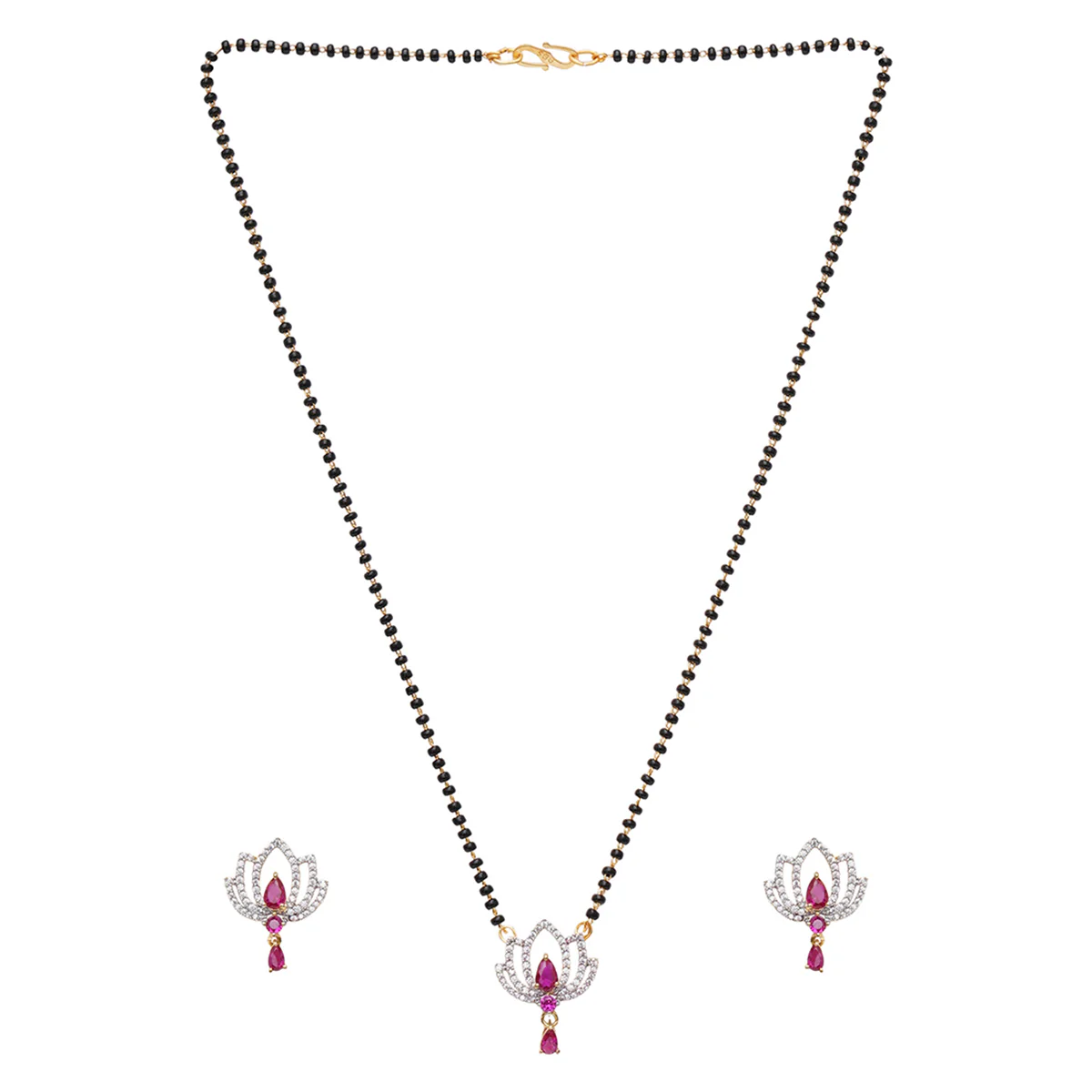 Sparkling Essentials Floral Motifs Zircons Mangalsutra Set - Image 3