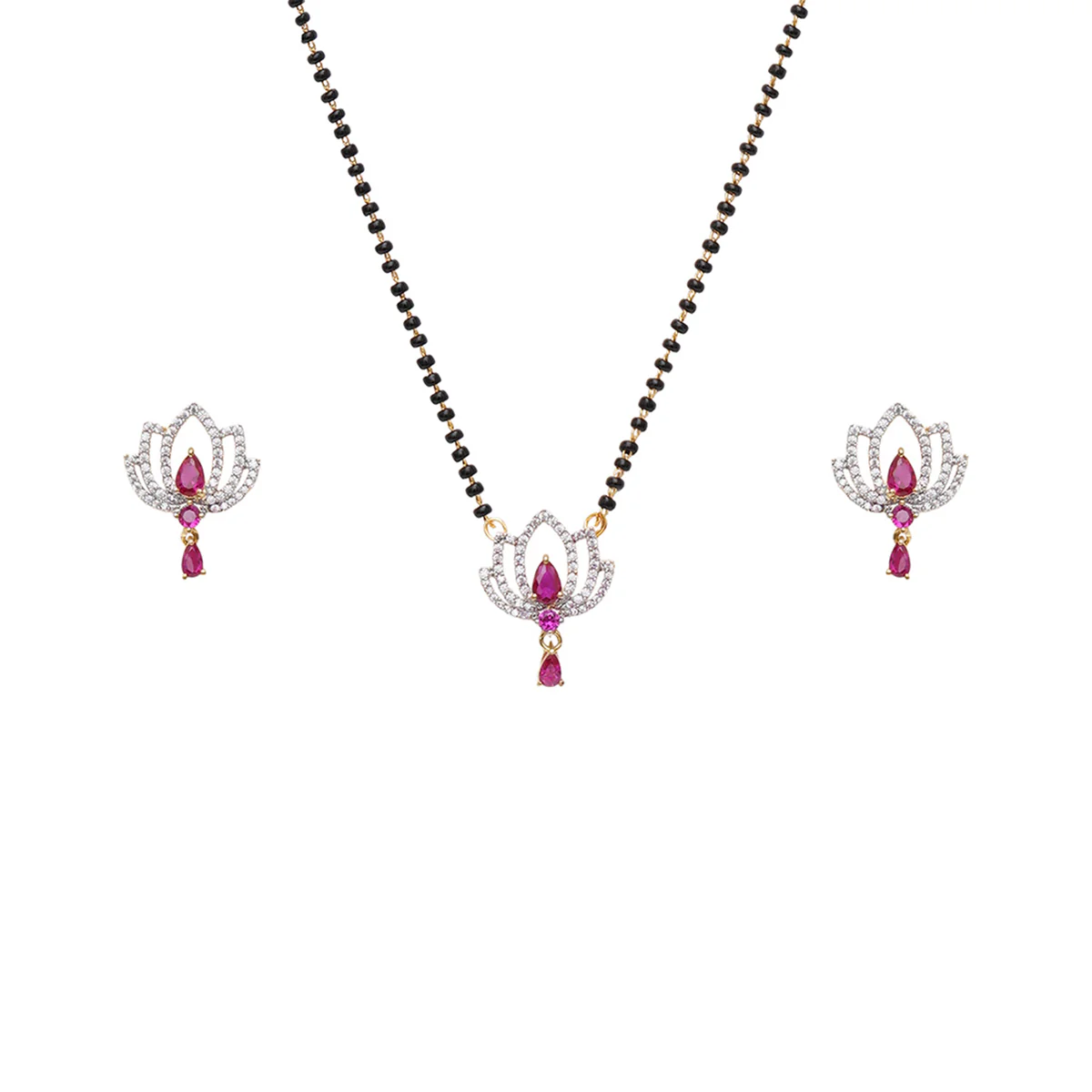 Sparkling Essentials Floral Motifs Zircons Mangalsutra Set - Image 4