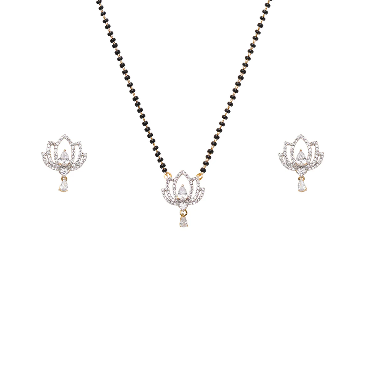 Sparkling Essentials Gold Plated Floral Mangalsutra Set - Image 4