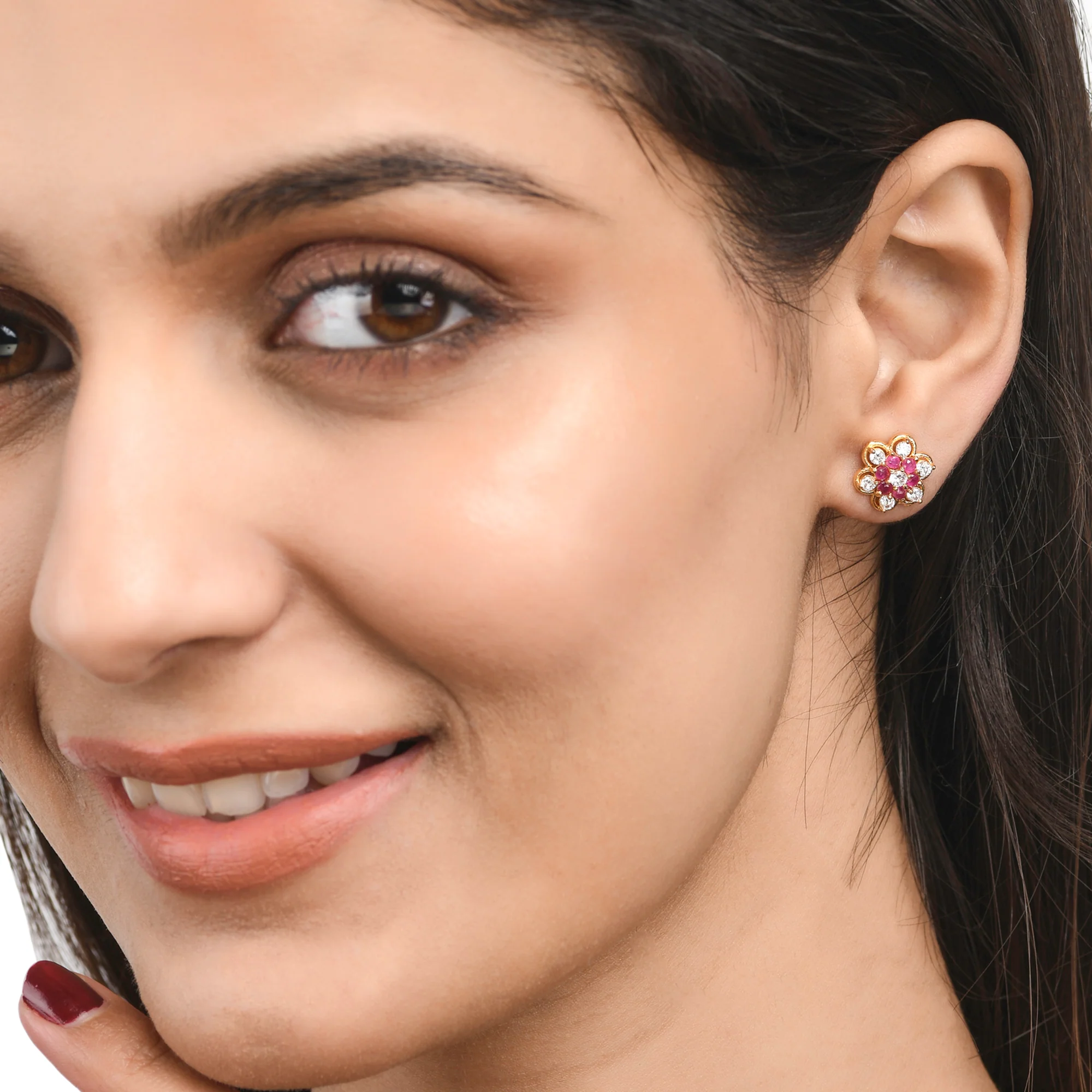 Sparkling Essentials Gold Plated Floral Stud Earrings - Image 2