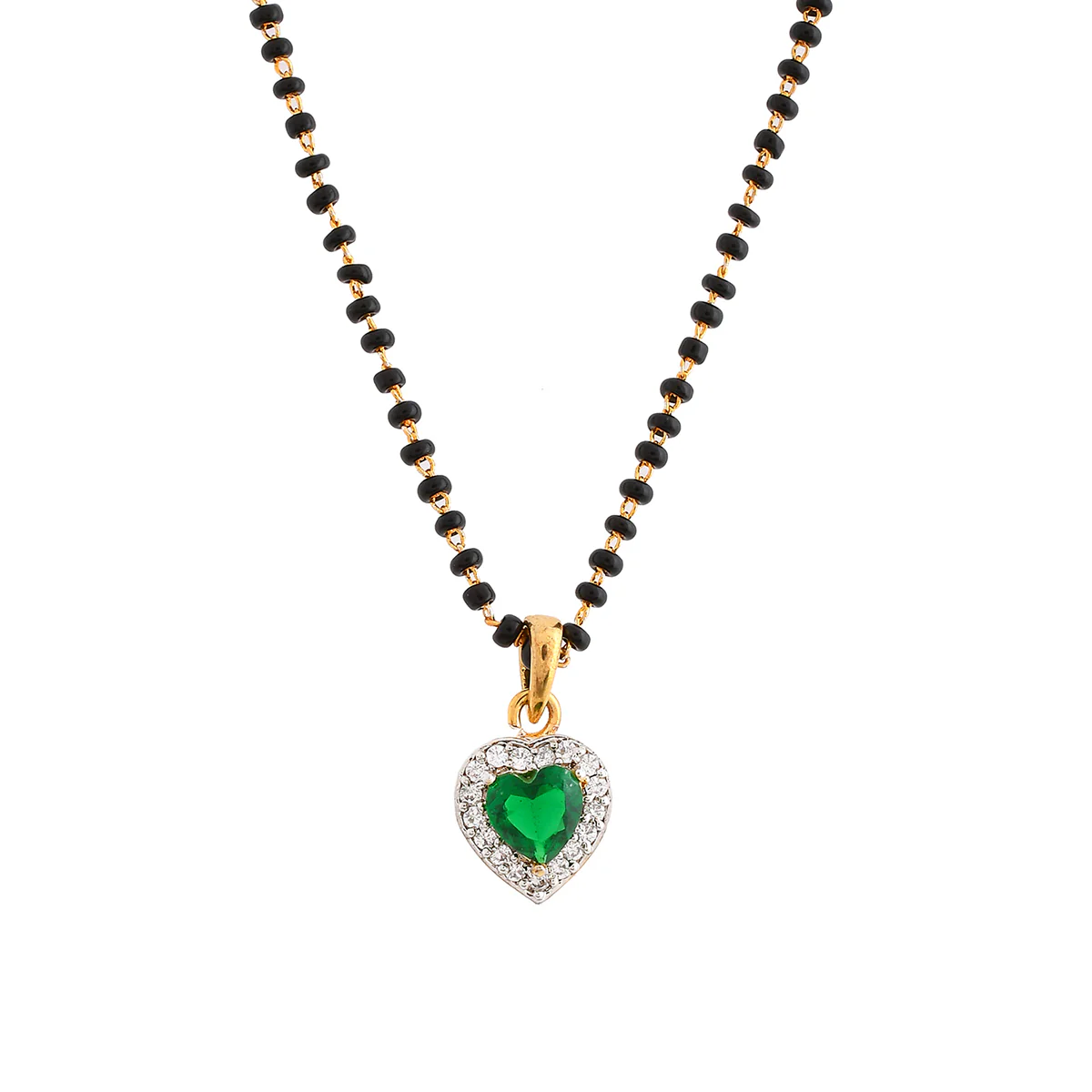 Sparkling Essentials Green Heart Shaped Gold Plated Mangalsutra Set - Image 4