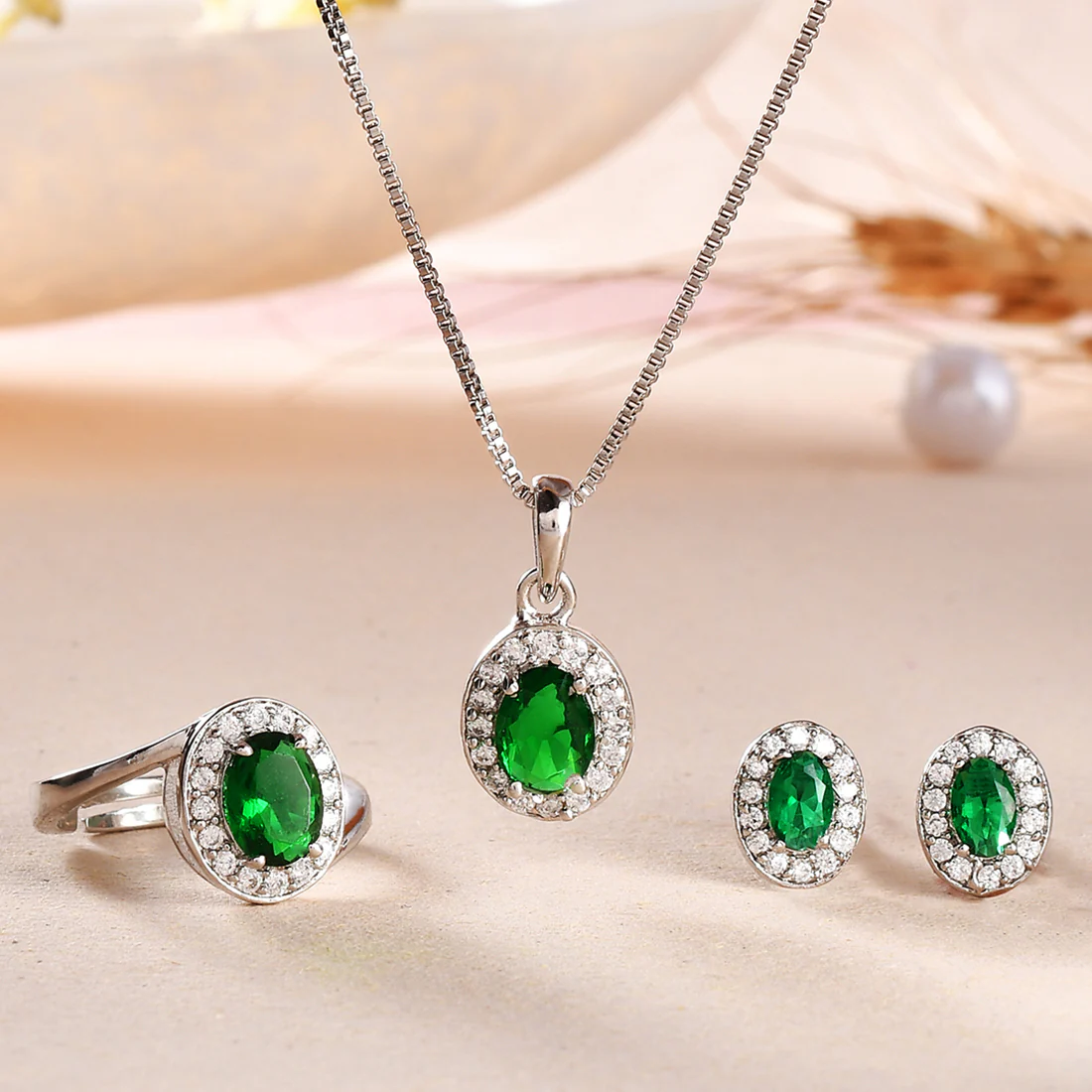 Sparkling Essentials Green Oval Cut CZ Box Set