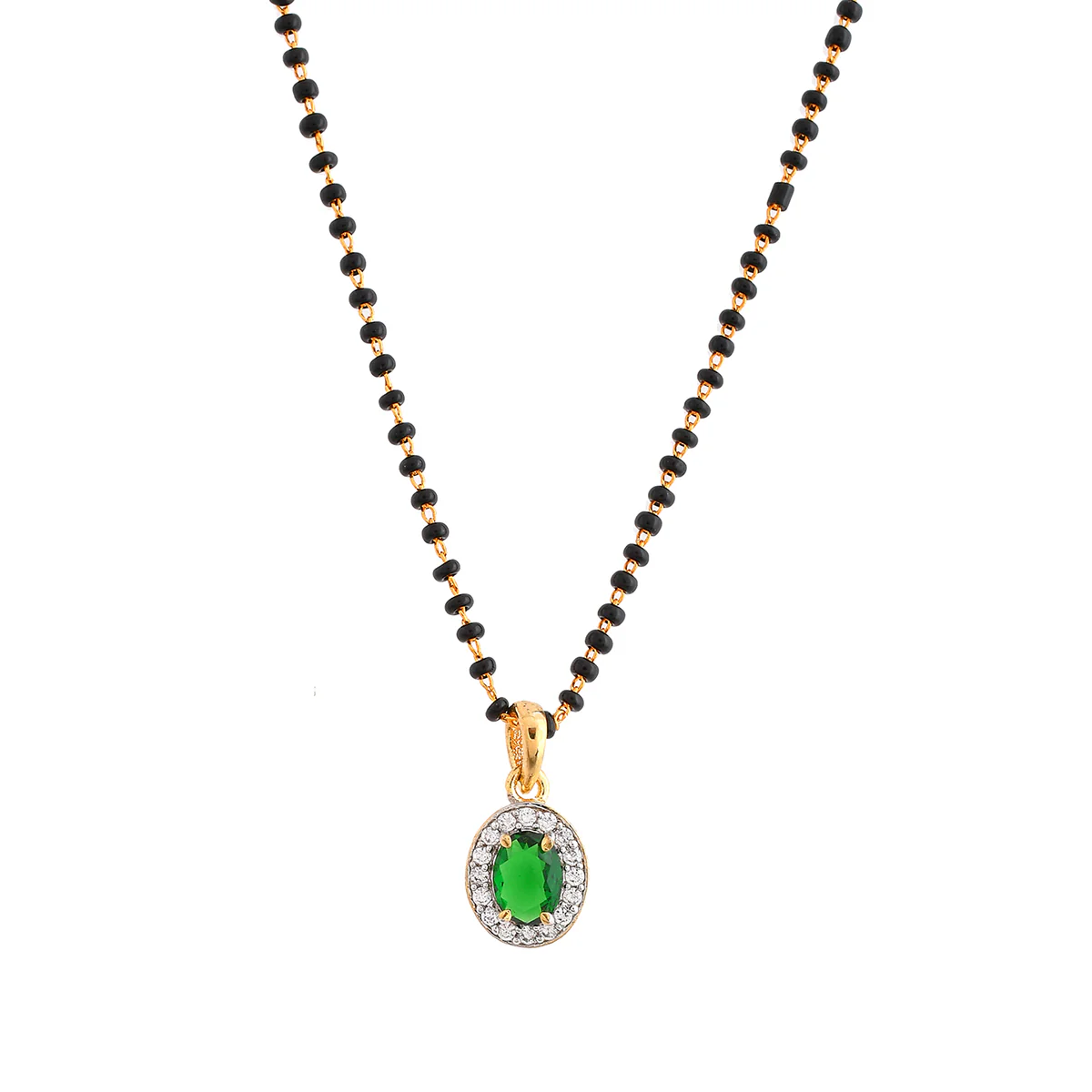 Sparkling Essentials Green Oval Gold Plated Mangalsutra Set - Image 4