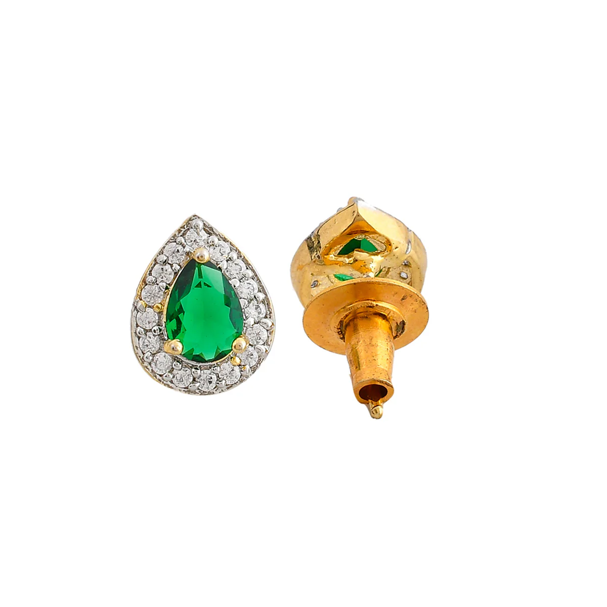 Sparkling Essentials Green Teardrop Shaped Gold Plated Mangalsutra Set - Image 5