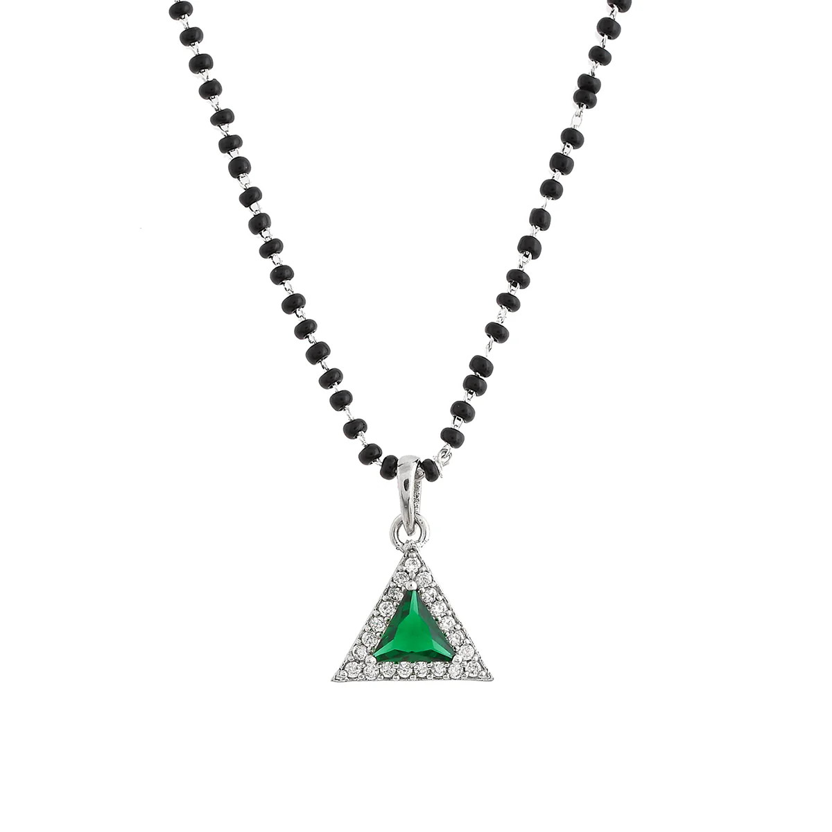 Sparkling Essentials Green Triangular Silver Mangalsutra Set - Image 4