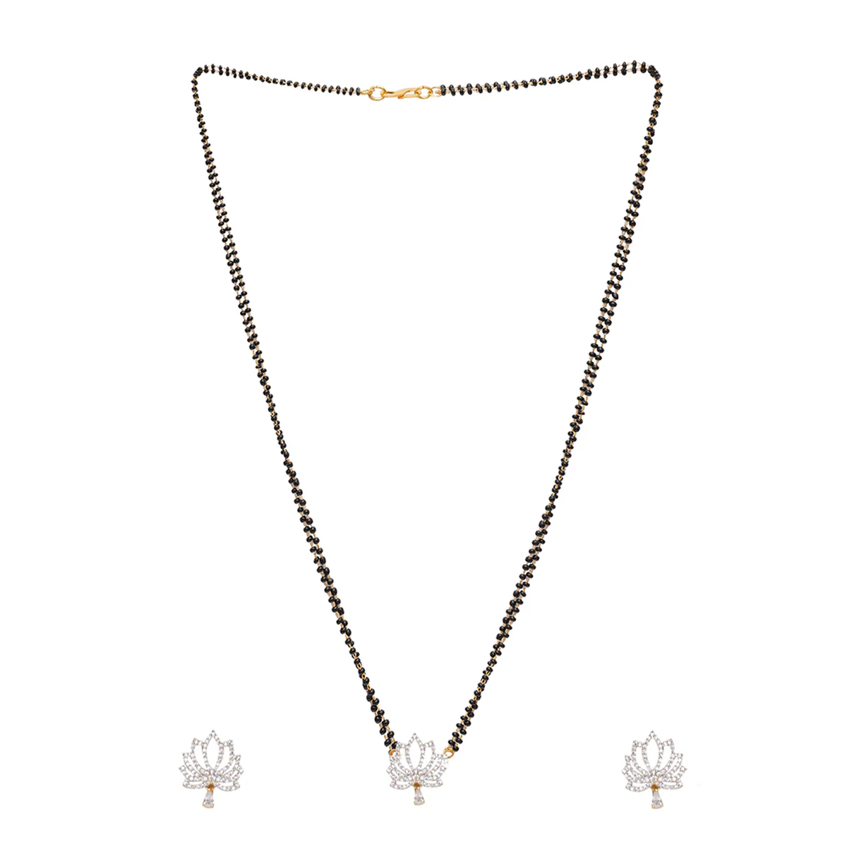 Sparkling Essentials Lotus Motif CZ Mangalsutra Set - Image 3