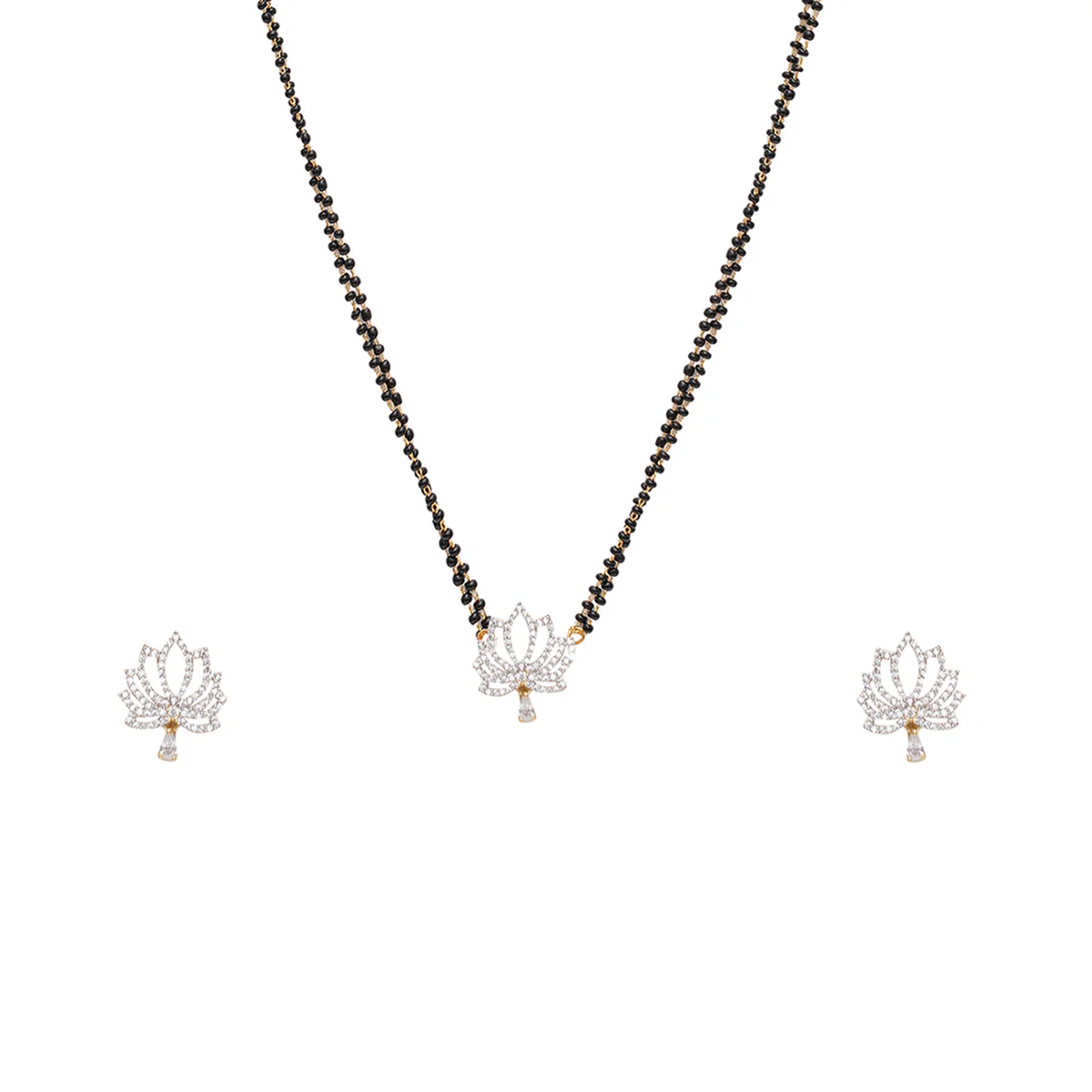 Sparkling Essentials Lotus Motif CZ Mangalsutra Set - Image 4