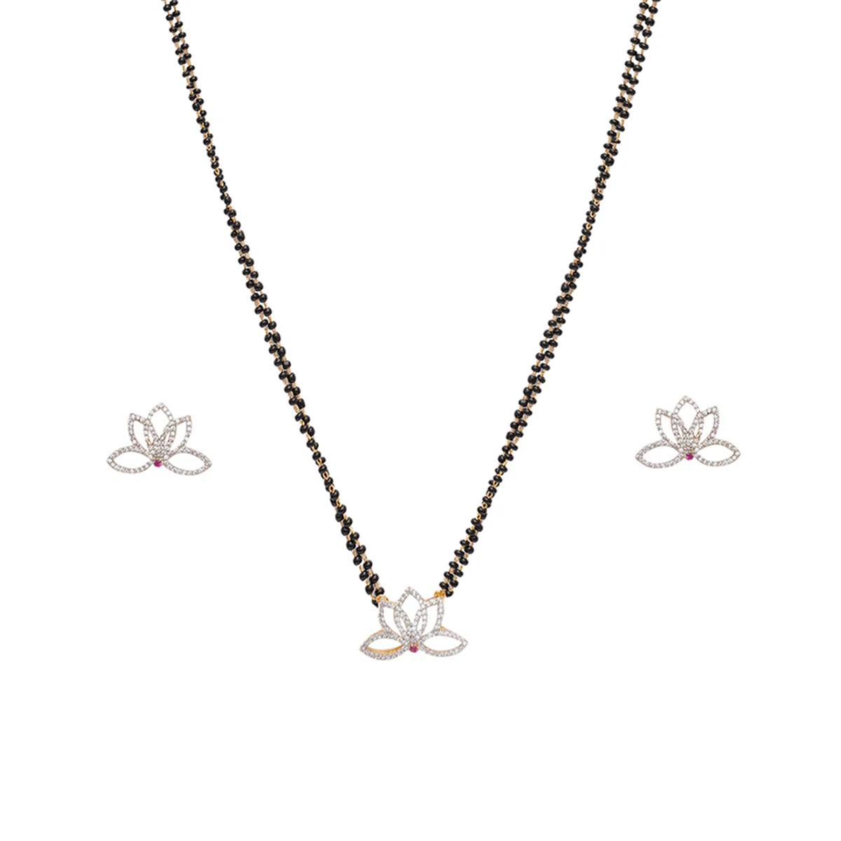 Sparkling Essentials Lotus Motif Zircons Mangalsutra Set - Image 4