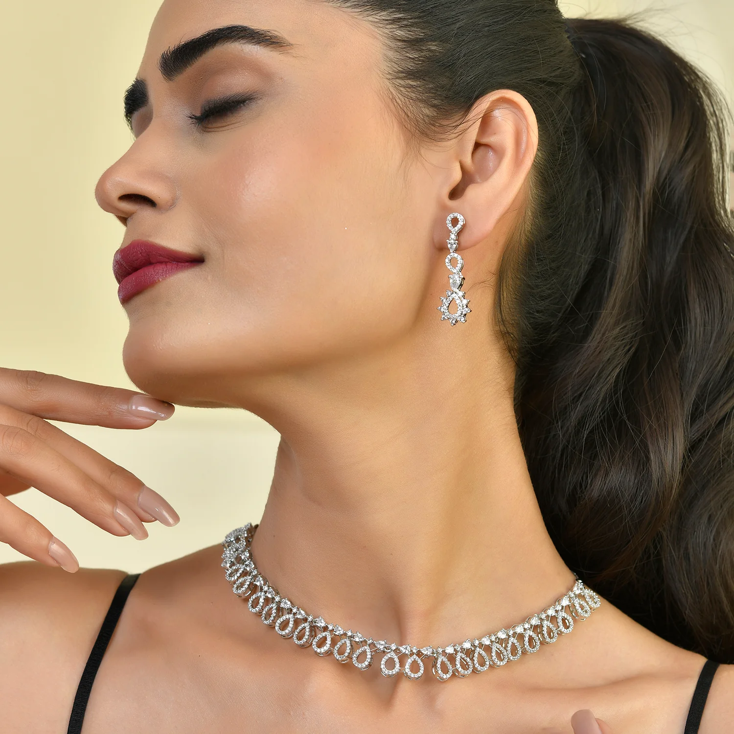 Sparkling Essentials Luminescent Grace American Diamond Necklace Set - Image 2