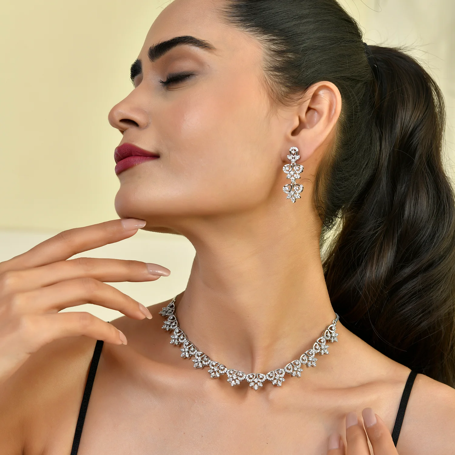 Sparkling Essentials Luminous Grace American Diamond Necklace Set - Image 2