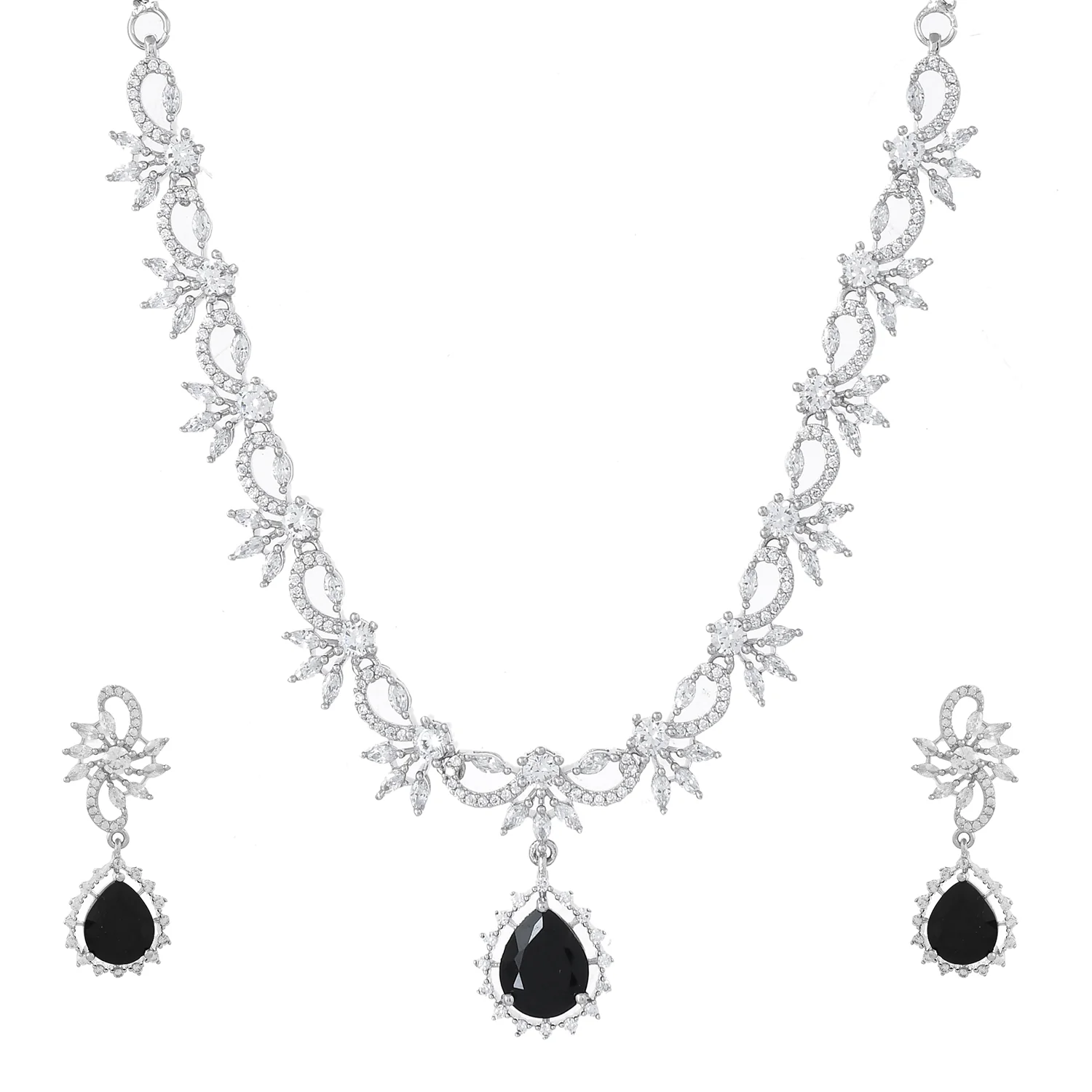 Sparkling Essentials Midnight Blossom American Diamond Necklace Set - Image 3