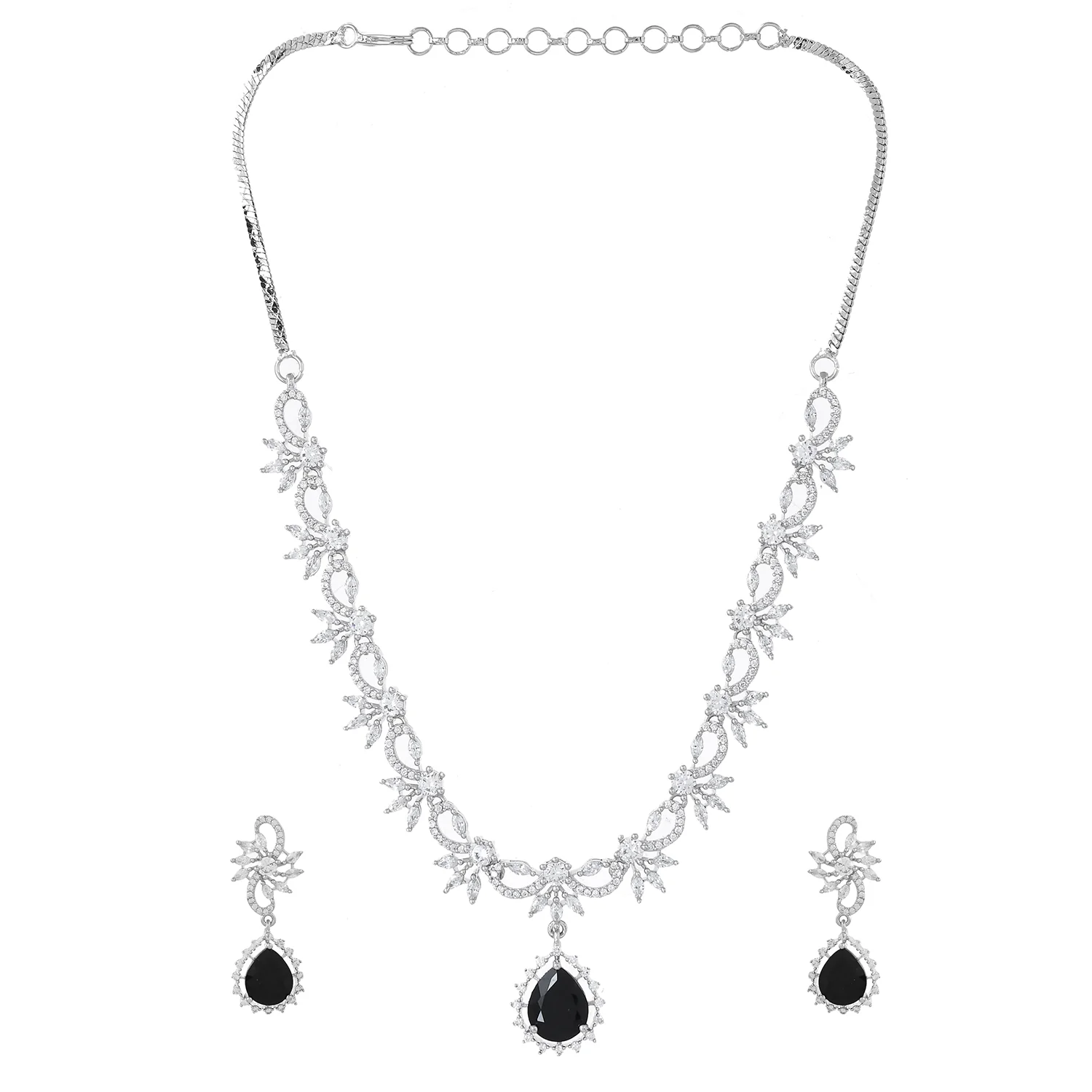Sparkling Essentials Midnight Blossom American Diamond Necklace Set - Image 4