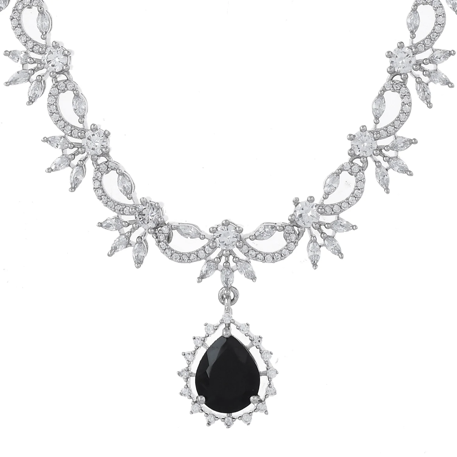 Sparkling Essentials Midnight Blossom American Diamond Necklace Set - Image 5