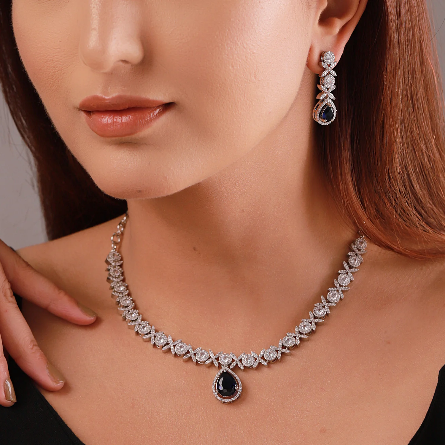 Sparkling Essentials Moonazure American Diamond Necklace Set - Image 2