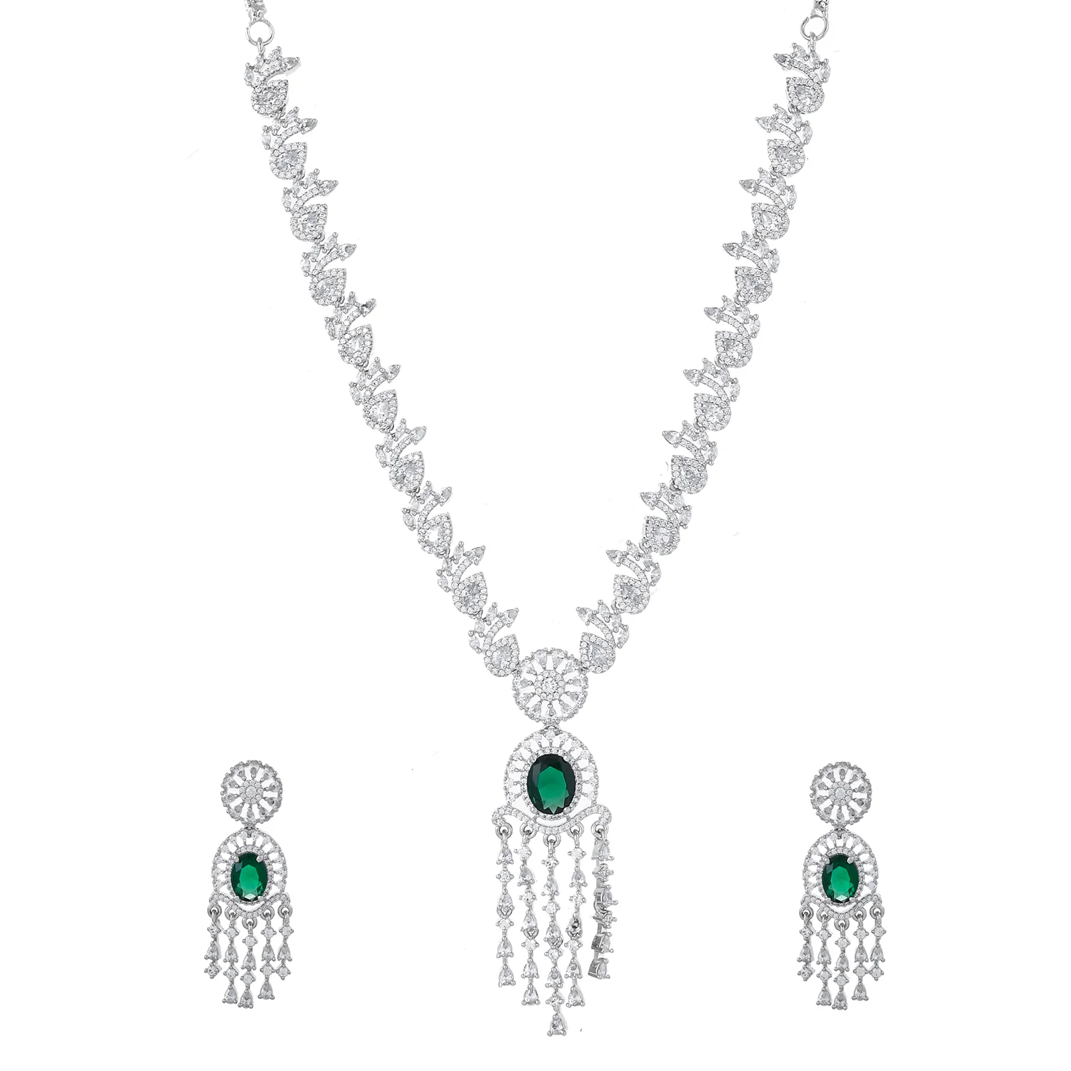 Sparkling Essentials Mystic GreenfallAmerican Diamond Necklace Set - Image 3