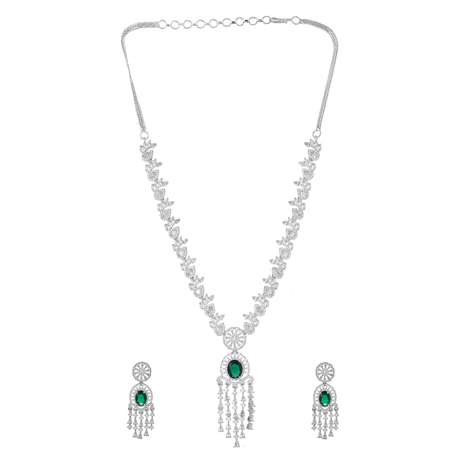 Sparkling Essentials Mystic GreenfallAmerican Diamond Necklace Set - Image 4
