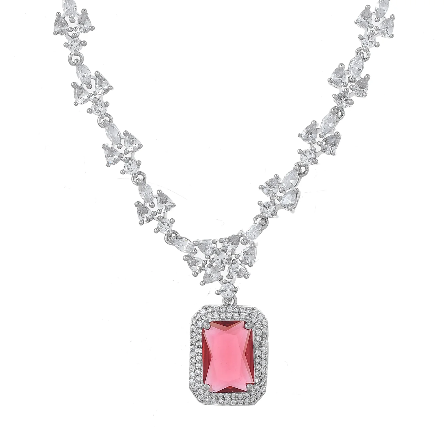 Sparkling Essentials Mystic Scarlet American Diamond Necklace Set - Image 5