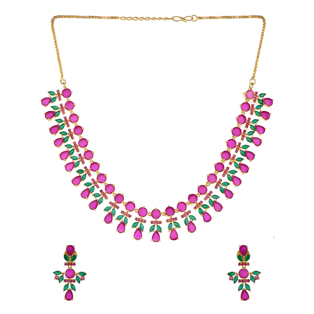 Sparkling Essentials Pink and Green Zircons Gems Jewellery Set - Image 3