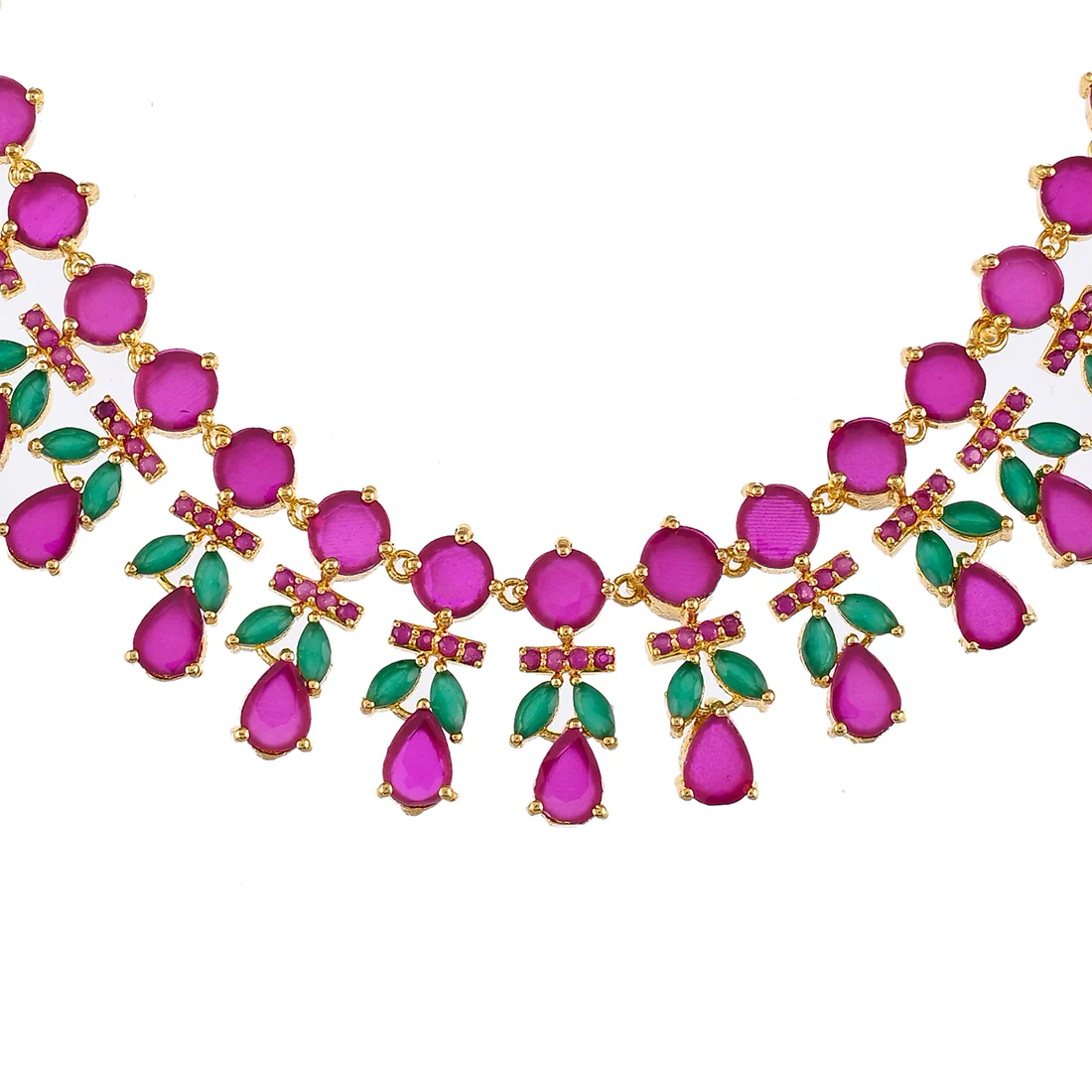 Sparkling Essentials Pink and Green Zircons Gems Jewellery Set - Image 4