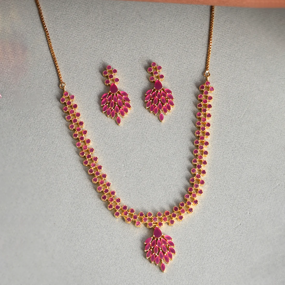 Sparkling Essentials Pink Drop Cut CZ Stones Jewellery Set