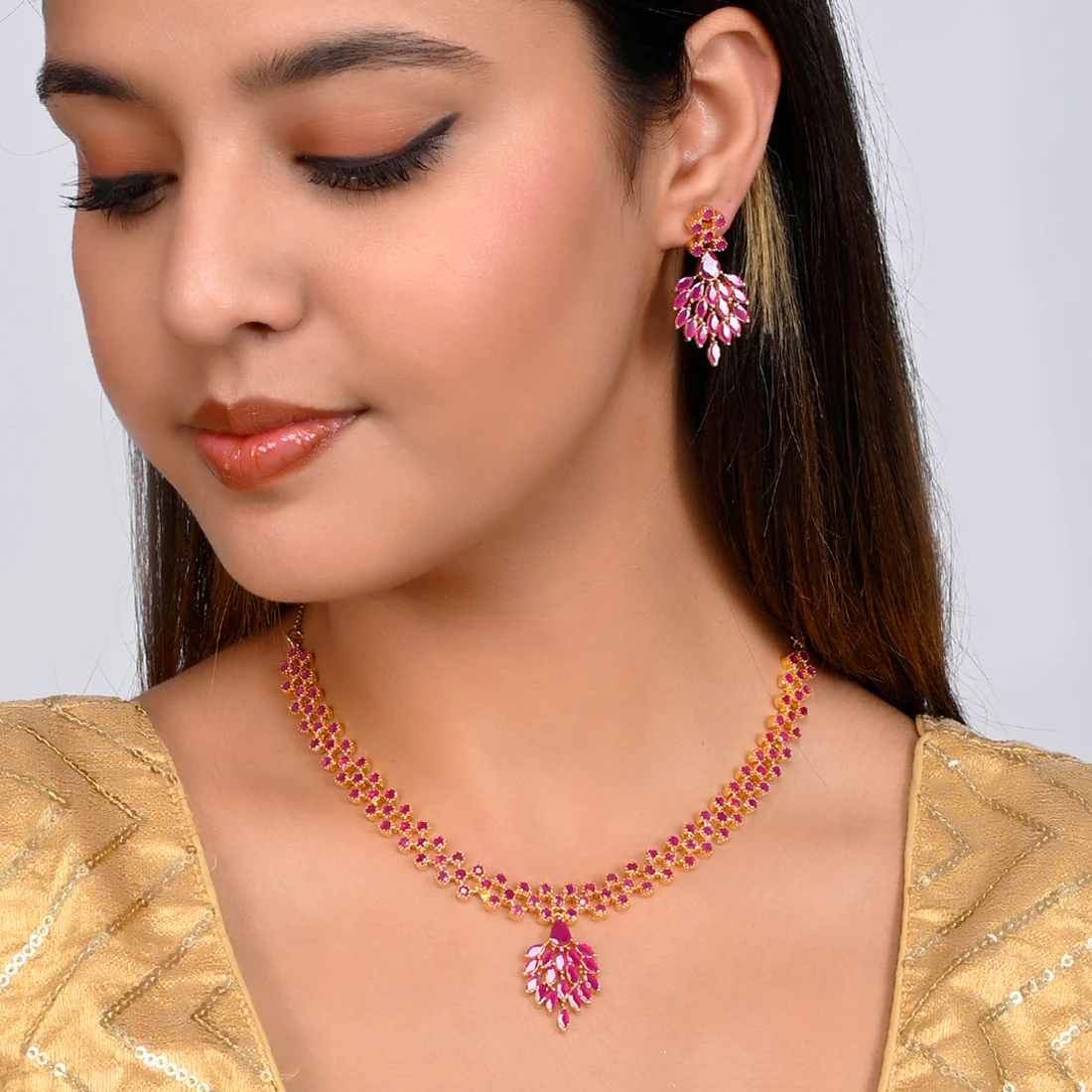 Sparkling Essentials Pink Drop Cut CZ Stones Jewellery Set - Image 2