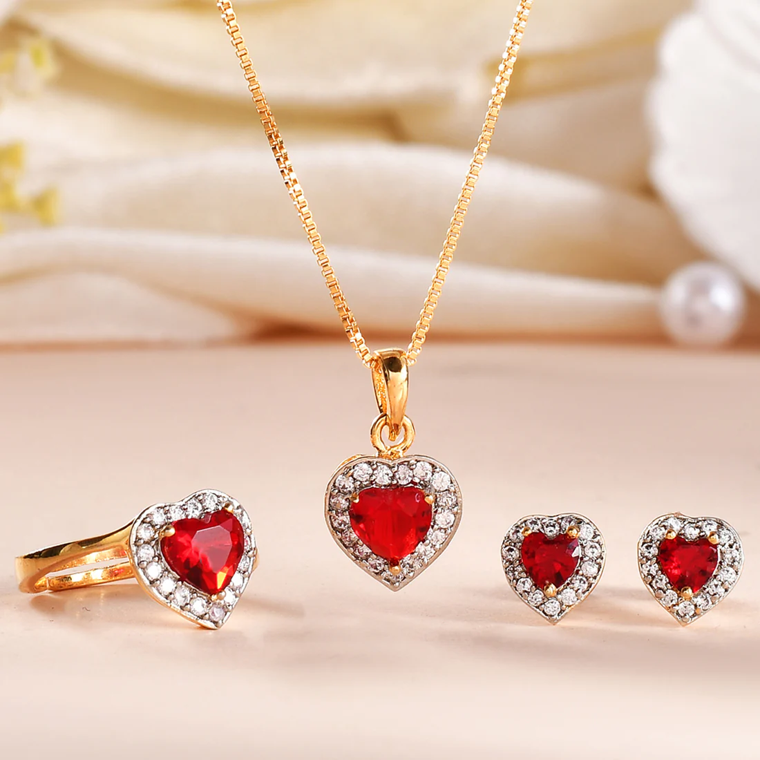 Sparkling Essentials Red Heart Shaped Cluster Setting CZ Box Set