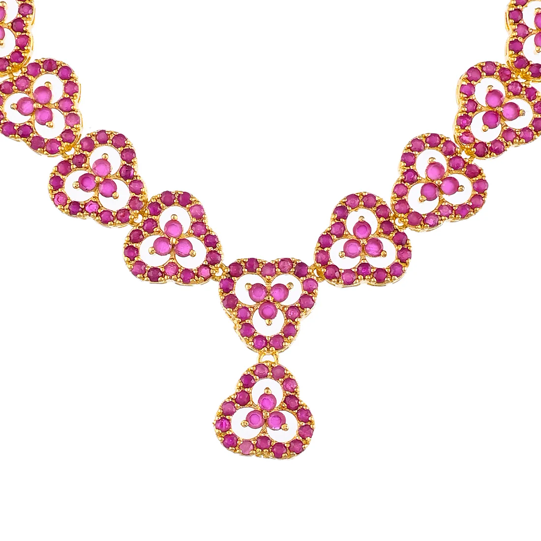 Sparkling Essentials Pink Round Cut Zircons Cutwork Jewellery Set - Image 4