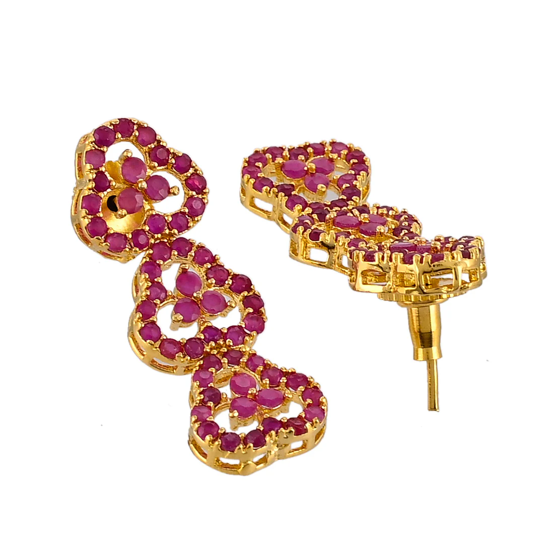 Sparkling Essentials Pink Round Cut Zircons Cutwork Jewellery Set - Image 5