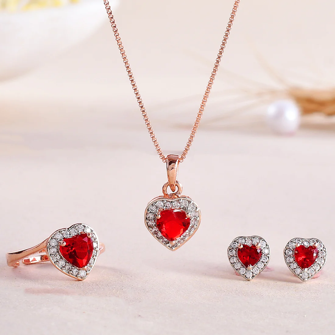 Sparkling Essentials Red Heart Shaped Zircon Box Set