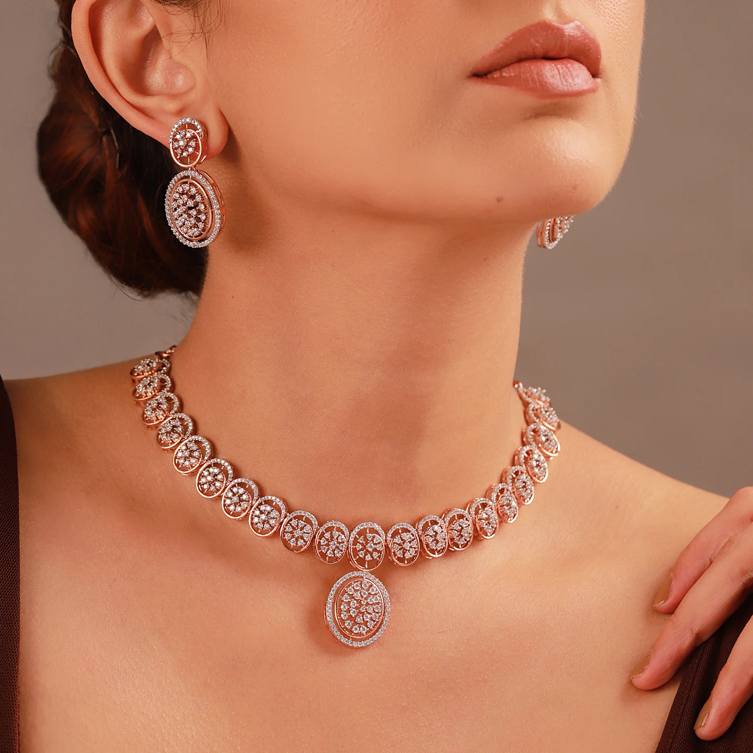Sparkling Essentials Rosette American Diamond Necklace Set - Image 2