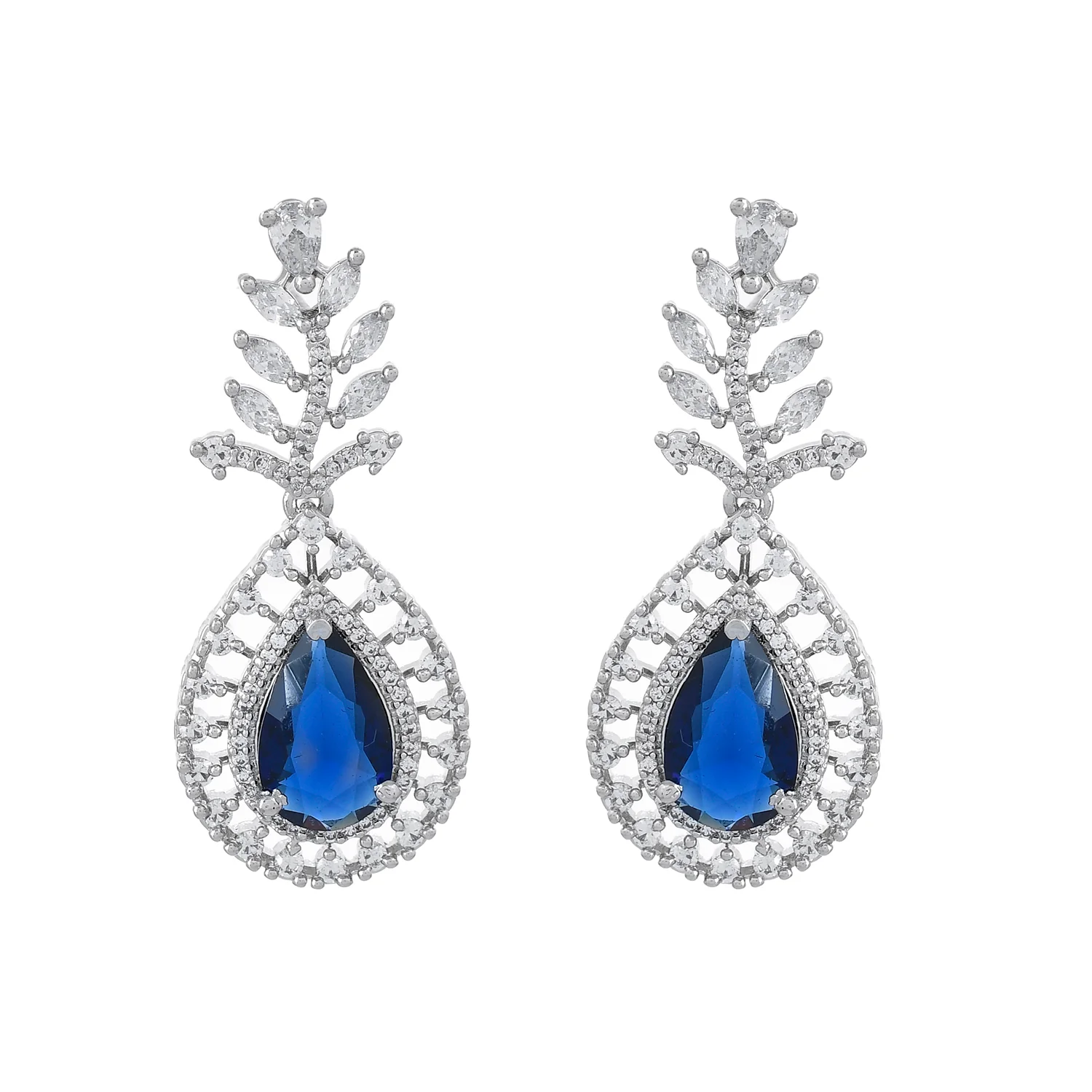 Sparkling Essentials Sapphire LeafyAmerican Diamond Necklace Set - Image 6