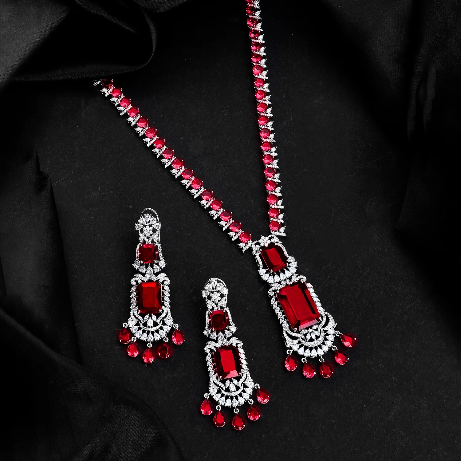 Sparkling Essentials Scarlet Bliss American Diamond Necklace Set