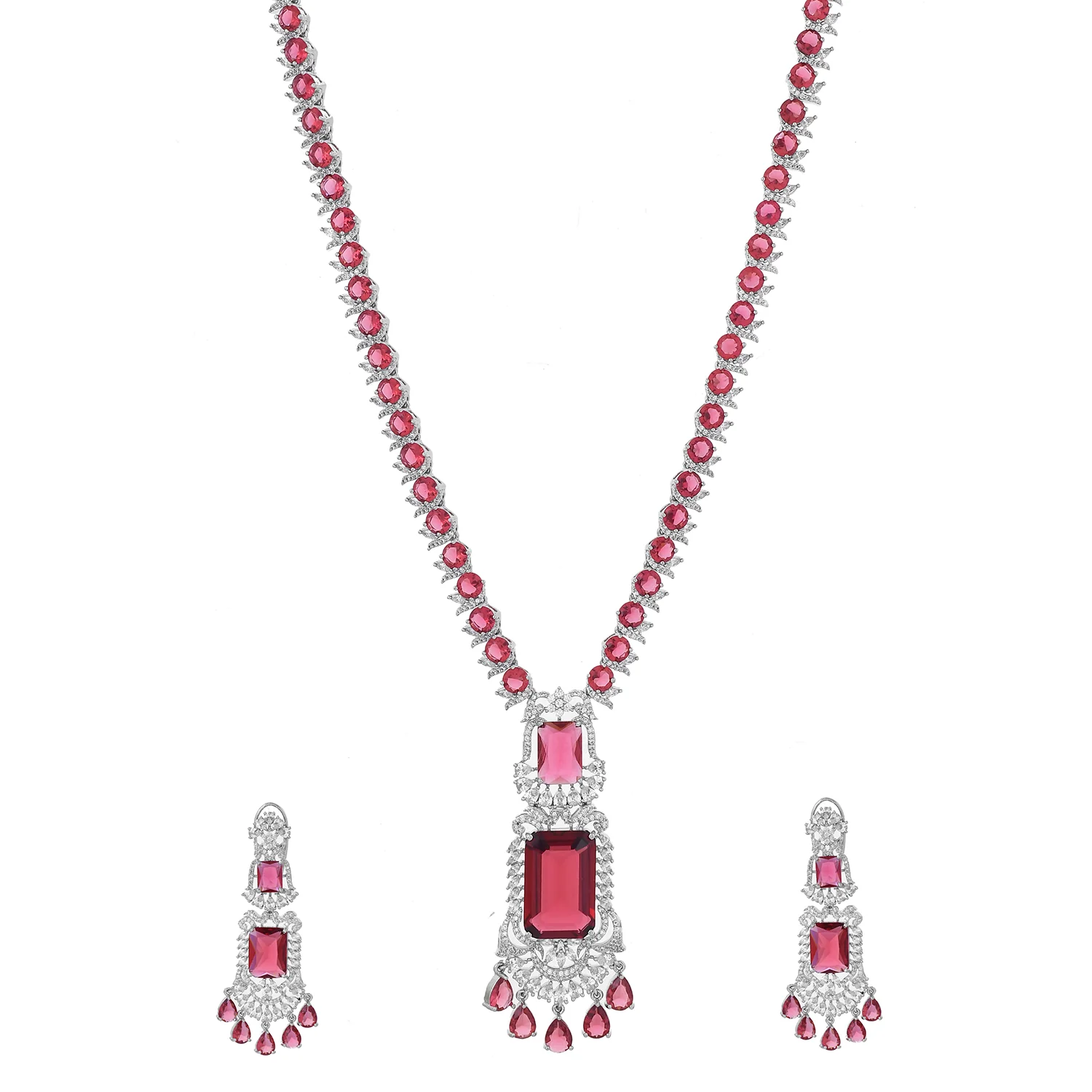 Sparkling Essentials Scarlet Bliss American Diamond Necklace Set - Image 3