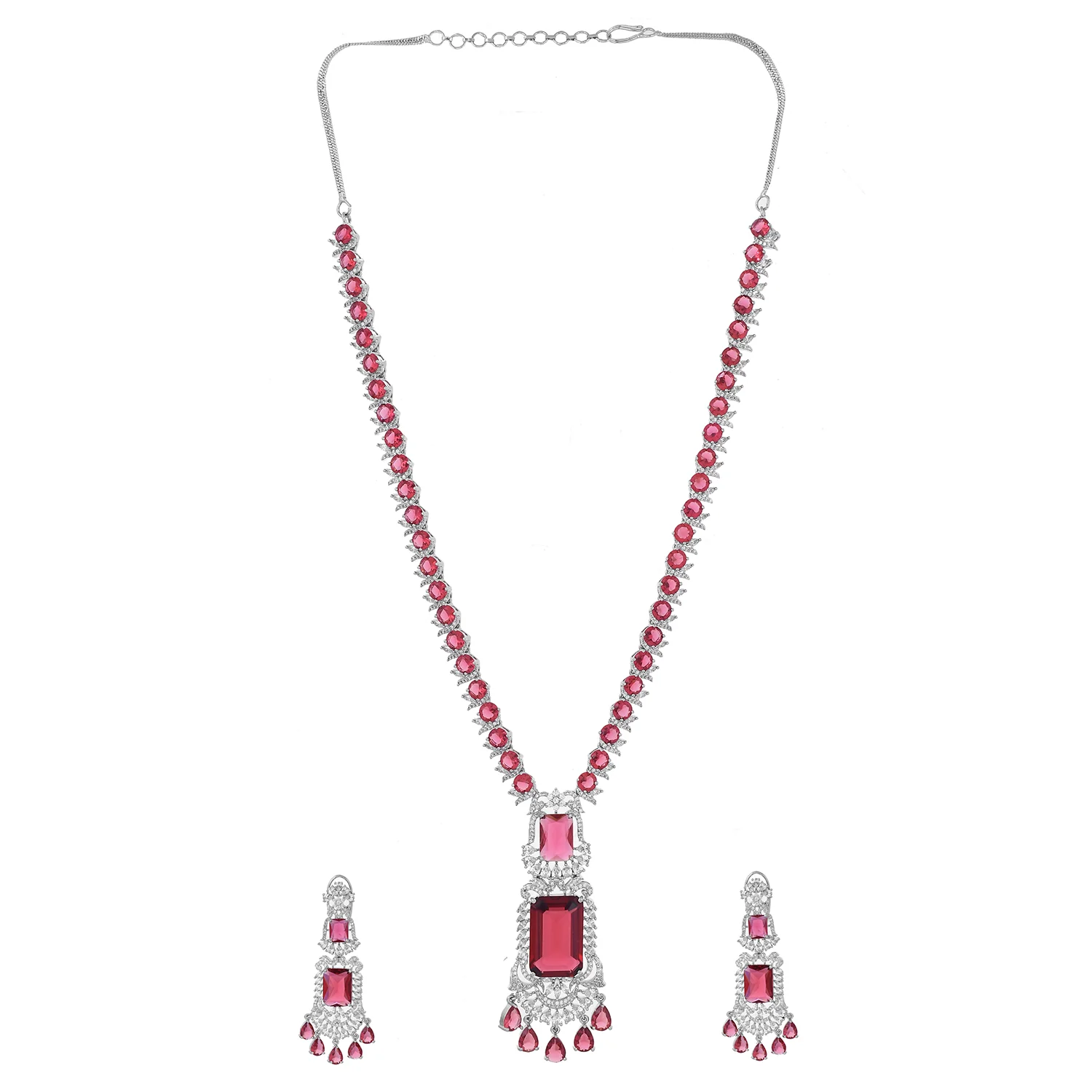 Sparkling Essentials Scarlet Bliss American Diamond Necklace Set - Image 4