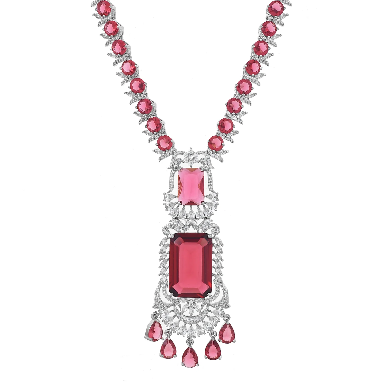 Sparkling Essentials Scarlet Bliss American Diamond Necklace Set - Image 5