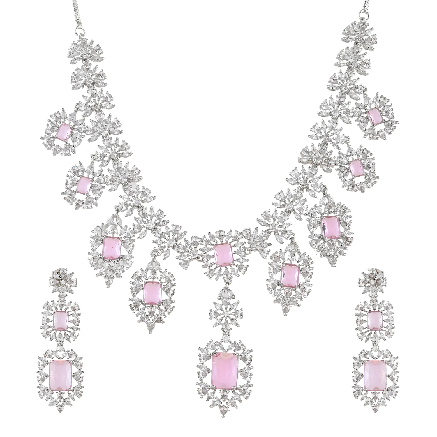Sparkling Essentials Serene Floral American Diamond Necklace Set - Image 3