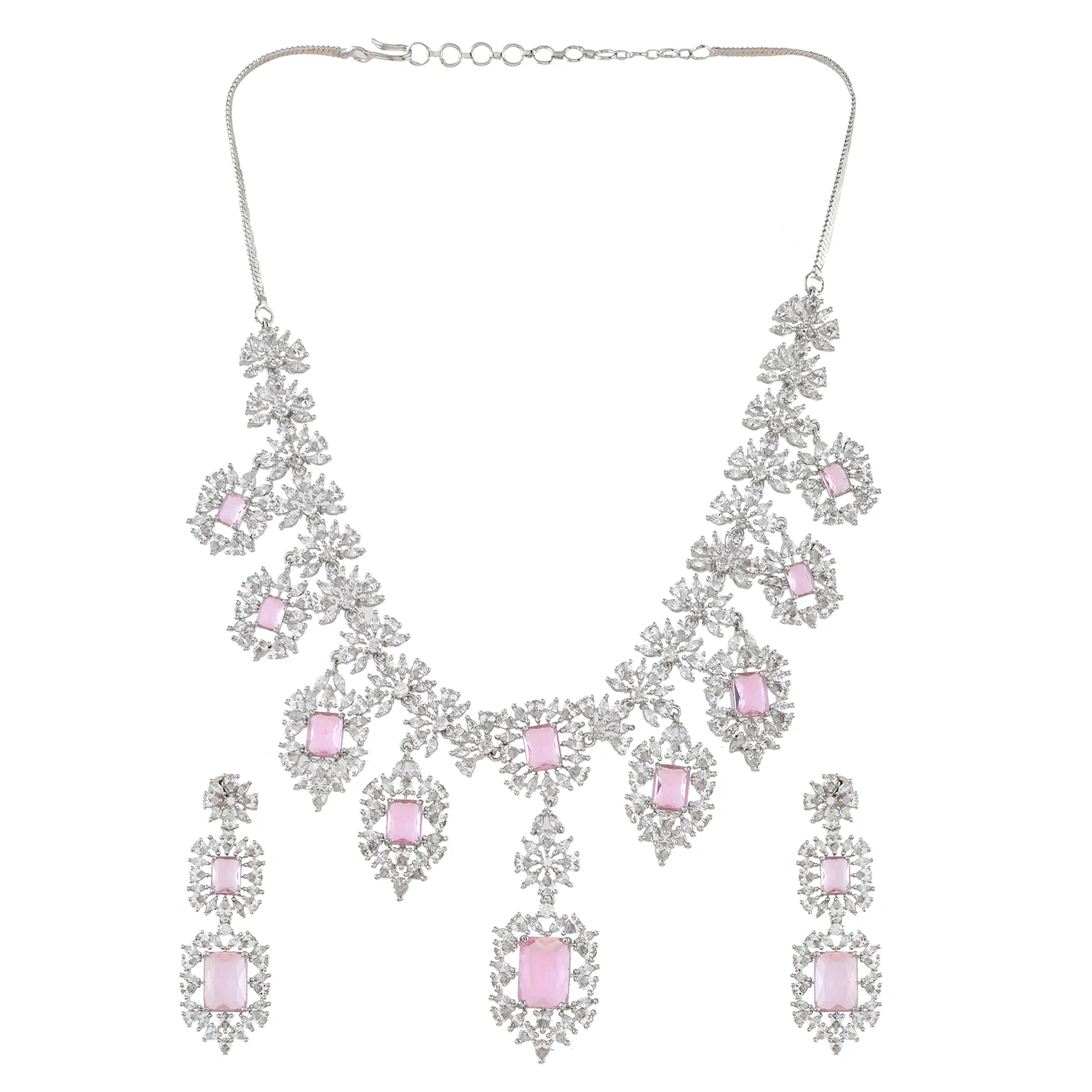 Sparkling Essentials Serene Floral American Diamond Necklace Set - Image 4