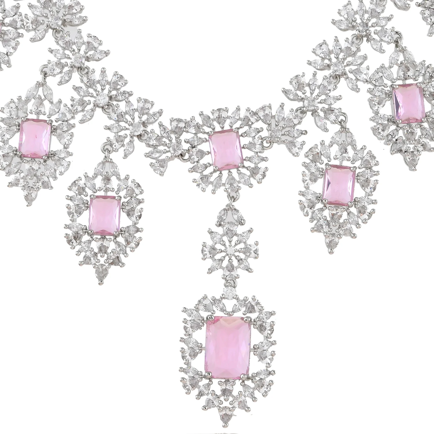 Sparkling Essentials Serene Floral American Diamond Necklace Set - Image 5