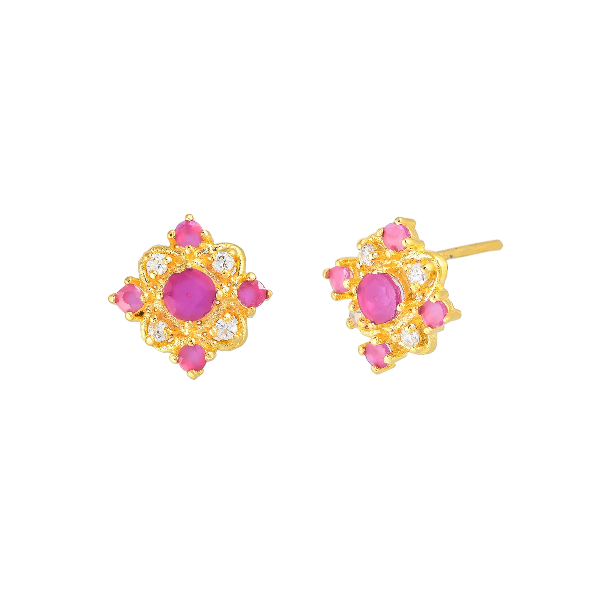 Sparkling Essentials White and Pink CZ Gems Stud Earrings - Image 4