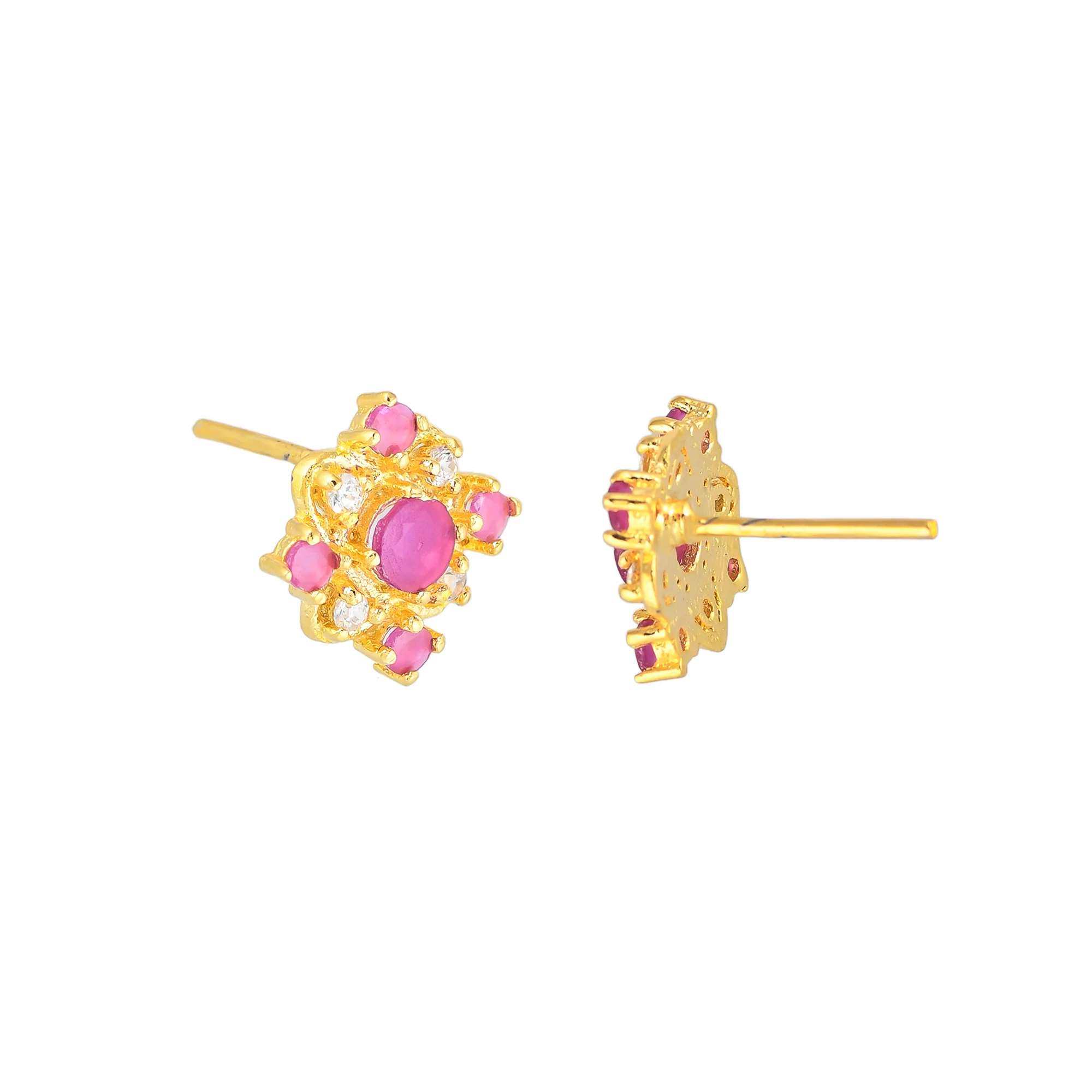 Sparkling Essentials White and Pink CZ Gems Stud Earrings - Image 5