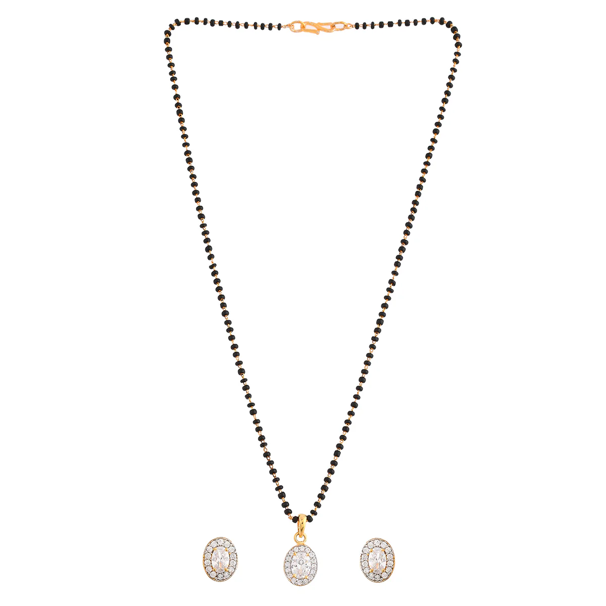 Sparkling Essentials White Oval Cz Studded Gold Plated Mangalsutra Set - Image 3