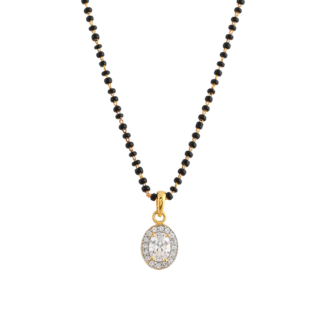 Sparkling Essentials White Oval Cz Studded Gold Plated Mangalsutra Set - Image 4