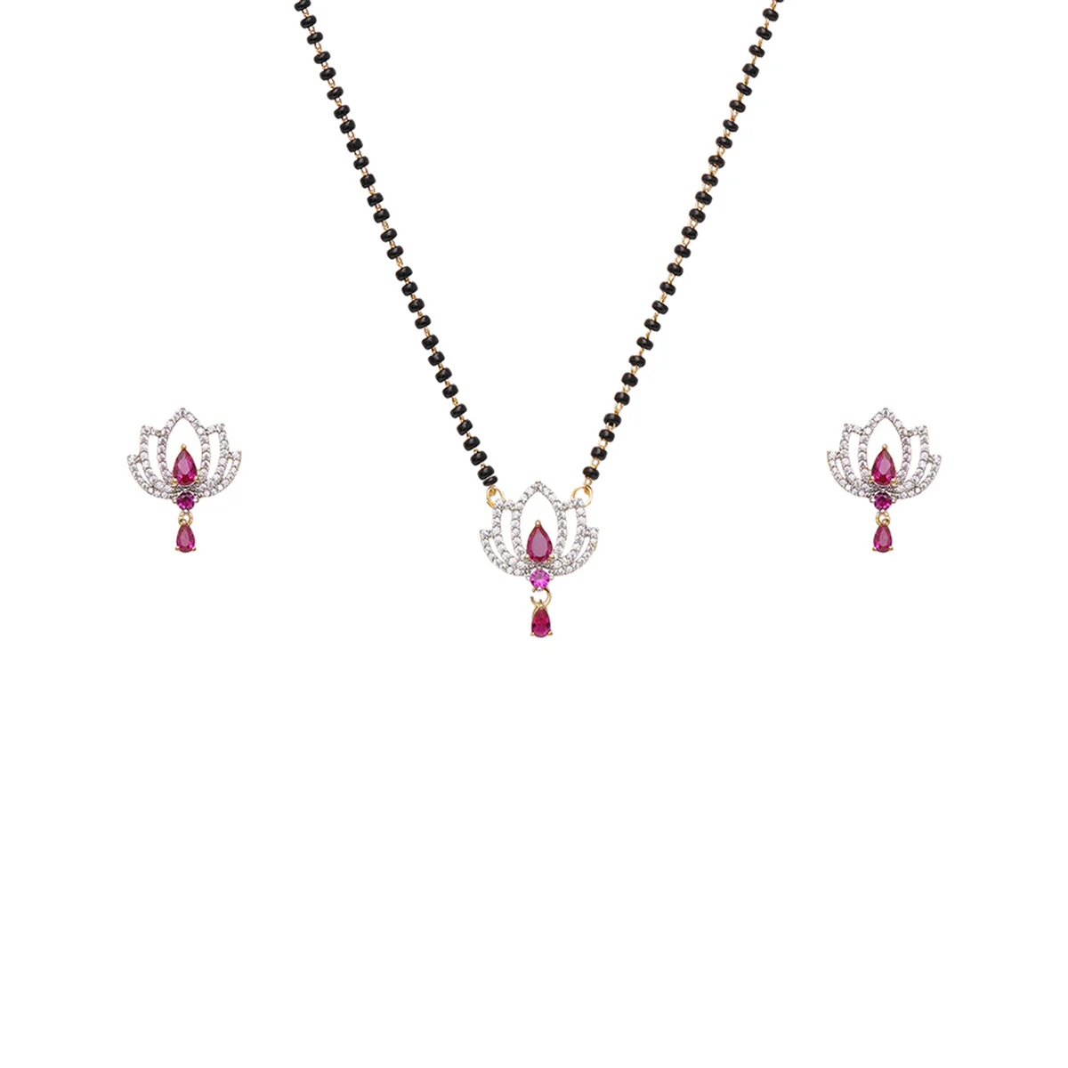 Sparkling Essentials Zircons Lotus Motifs Mangalsutra Set - Image 4