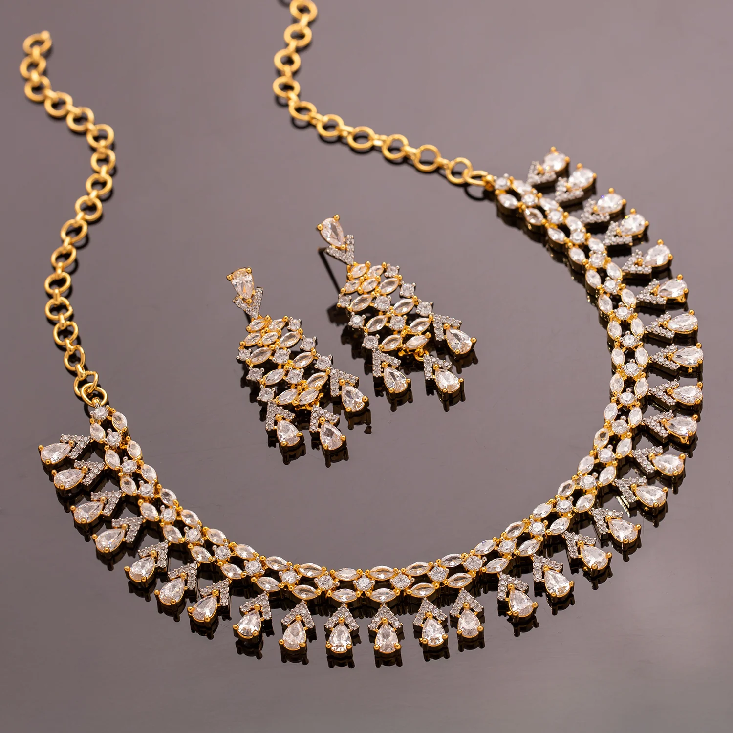 Sparkling Essentials Zyra Bloom American Diamond Necklace Set