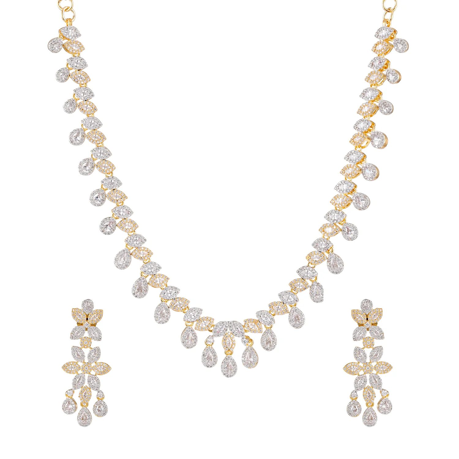 Sparkling Essentials Zyra Cascade American Diamond Necklace Set - Image 5
