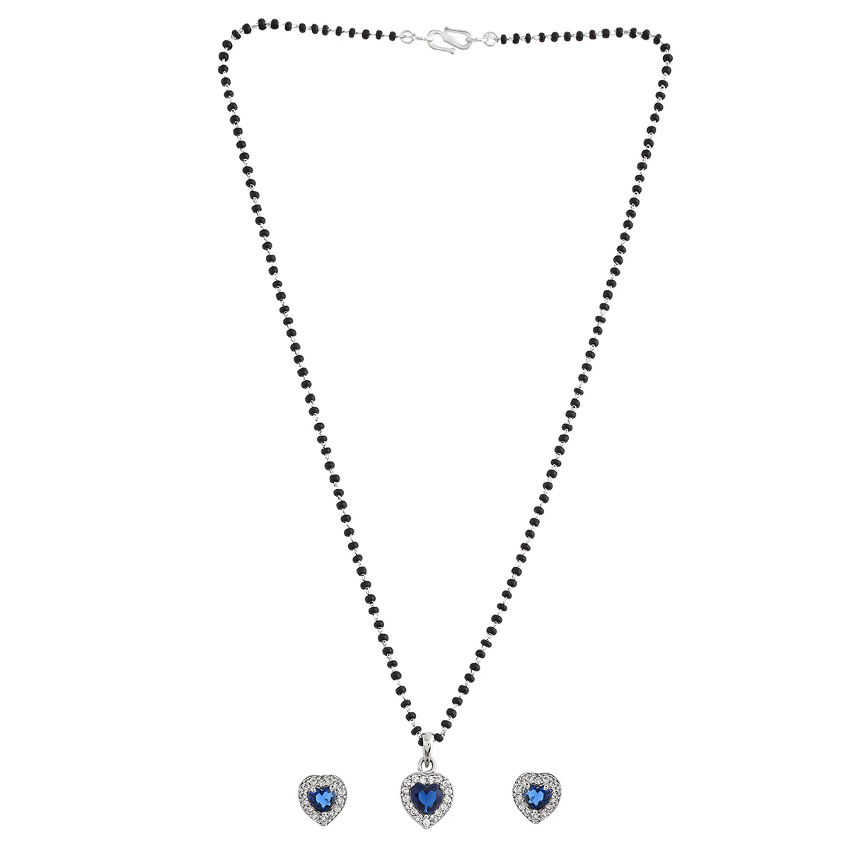 Sparkling Essesntials Blue Heart Shaped Silver Mangalsutra Set - Image 3