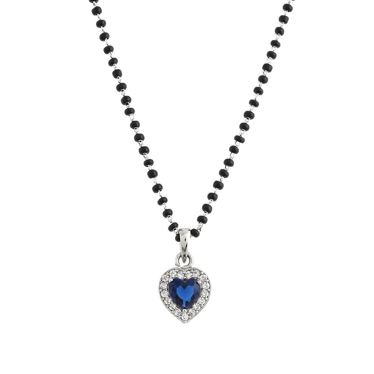 Sparkling Essesntials Blue Heart Shaped Silver Mangalsutra Set - Image 4