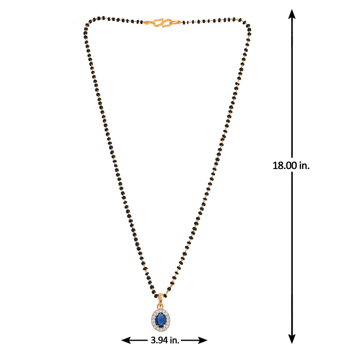 Sparkling Essesntials Blue Oval Gold Plated Mangalsutra Set - Image 6